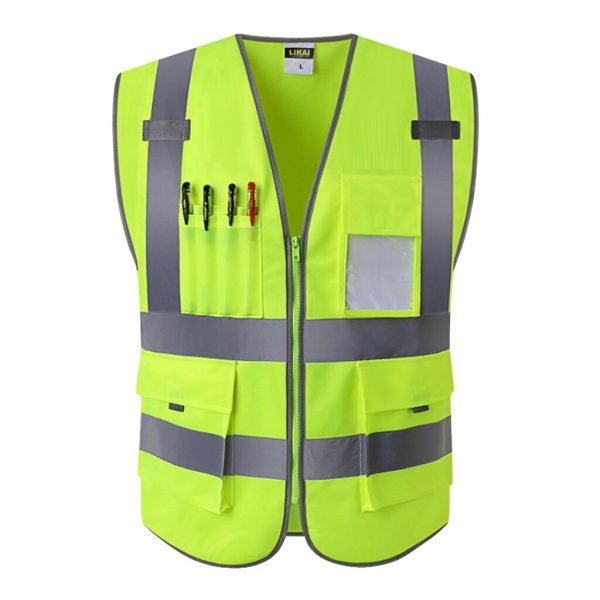 Gilet de sécurité personnalisé jaune à poche – Image 3