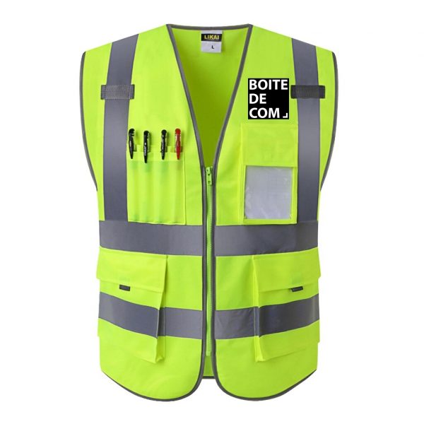 Gilet de sécurité personnalisé jaune à poche – Image 2