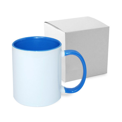 Mug personnalisé en céramique avec anse et intérieur bleu azur 330 ml