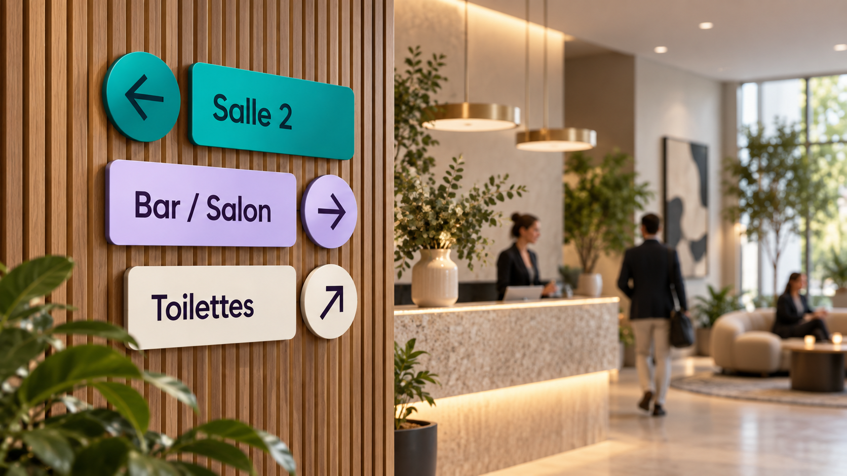 Signalétique directionnelle personnalisée dans un espace professionnel